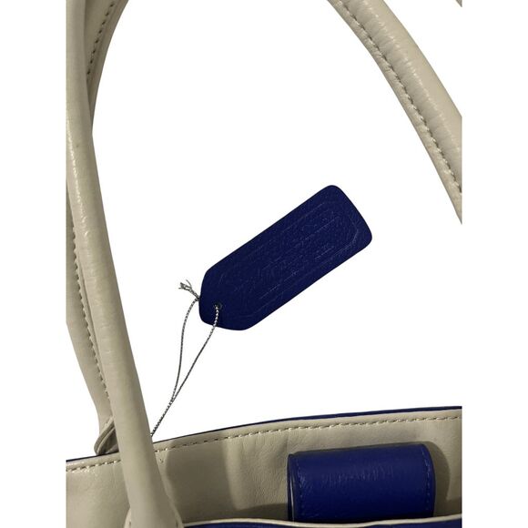 Aurielle Handbag Two Tones Cobalt Blue Center Section with Cream or Off-White Si - Picture 5 of 7